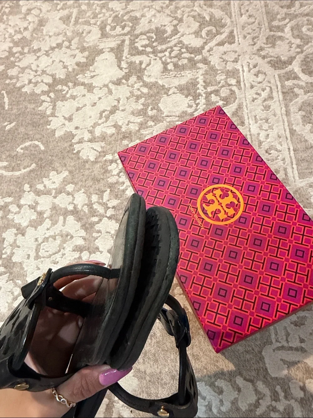 Tory Burch Black Miller Logo Leather Thong Sandals